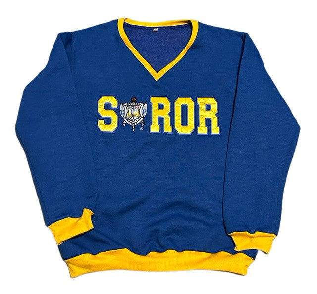 Embroidered Soror Shield V-Neck Sweatshirt_SGRho